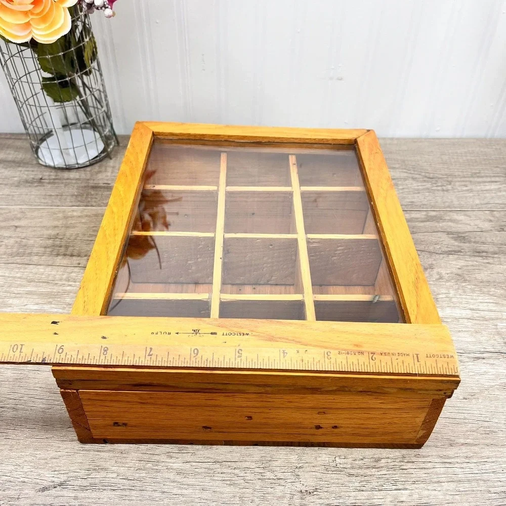 Vintage Natural Wood Curio Cabinet with Glass Door‎